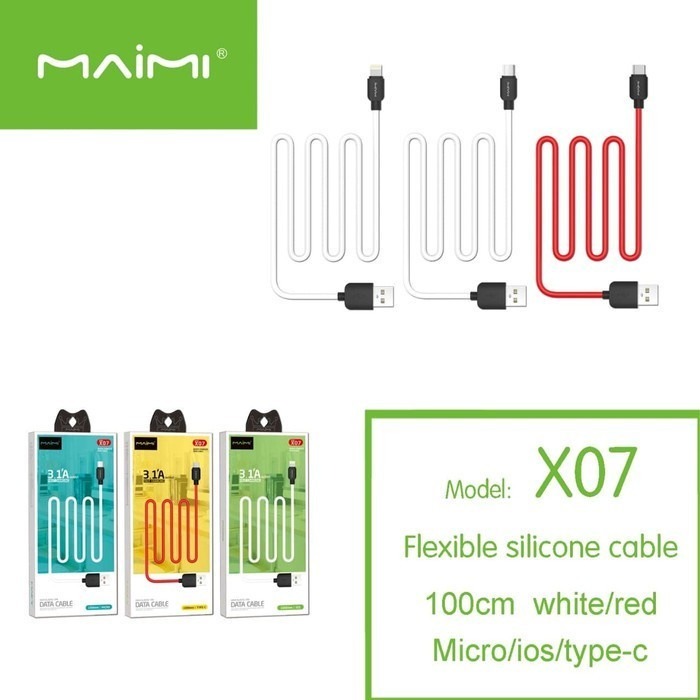 KABEL DATA MAIMI X07-IOS-1M-WHITE/RED- 3.1A CHARGING SPEED -HIGH ELASTIC TPE  ORIGINAL